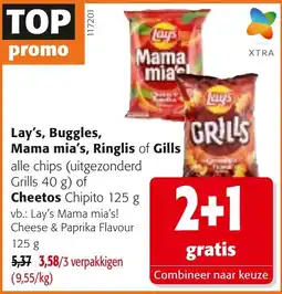 Colruyt Lay's, Buggles, Mama mia's, Ringlis of Gills chips aanbieding