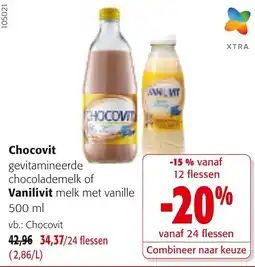Colruyt Chocovit gevitamineerde chocolademelk of Vanilivit melk met vanille aanbieding
