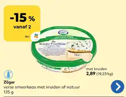 Bio Planet Züger verse smeerkaas met kruiden of natuur aanbieding