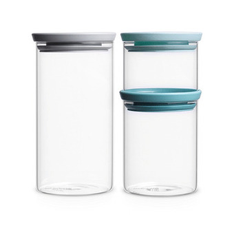 Makro Brabantia Set van 3 stapelbare glazen voorraadbussen mixed aanbieding