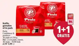 Delhaize Koffie, gemalen of in pads Perla aanbieding