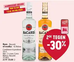 Delhaize Rum - Bacardí of wodka - 42 Below aanbieding
