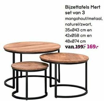 Leen Bakker Bijzettafels mert set van 3 aanbieding