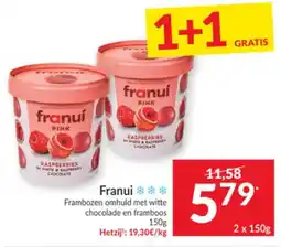 Intermarché Franui frambozen omhuld met witte chocolade en framboos aanbieding