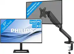 Coolblue Philips 27E1N1600AE/00 + BlueBuilt Bras d'Écran PC Vérin Mécanique pour 1 Écran PC aanbieding