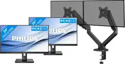 Coolblue Philips 242B1G/00 Lot de 2 + BlueBuilt Bras d'Écran PC Vérin Mécanique pour 2 Écrans PC aanbieding