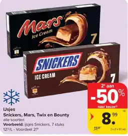 Carrefour Ijsjes Snickers, Mars, Twix en Bounty aanbieding