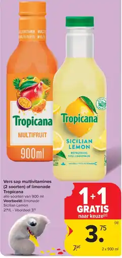 Carrefour Vers sap multivitamines of limonade Tropicana aanbieding
