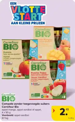 Carrefour Compote zonder toegevoegde suikers Carrefour Bio aanbieding