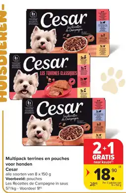 Carrefour Multipack terrines en pouches voor honden Cesar aanbieding