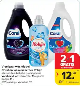 Carrefour Vloeibaar wasmiddel Coral en wasverzachter Robijn aanbieding
