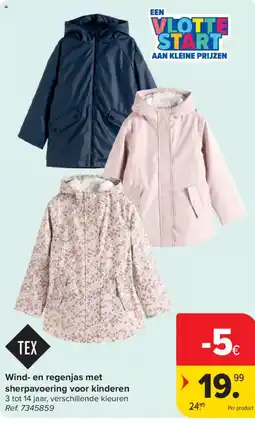 Carrefour Wind- en regenjas met sherpavoorering voor kinderen aanbieding