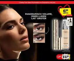 Kruidvat L'Oréal True Match foundation en Panorama mascara aanbieding
