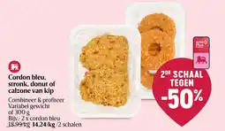 Delhaize Cordon bleu, stronk, donut of calzone van kip aanbieding