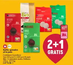 Delhaize Koffie, gemalen of in pads aanbieding