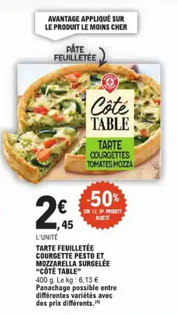 E.Leclerc tarte feuilletée courgette pesto et mozzarella surgelée côté table aanbieding