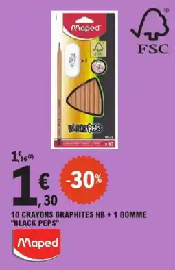 E.Leclerc 10 crayons graphites hb + 1 gomme "black peps" aanbieding