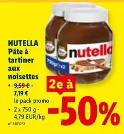 Lidl Nutella pâte à tartiner aux noisettes aanbieding