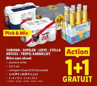Corona - jupiler - leffe-stella artois-tripel karmeliet bière sans alcool