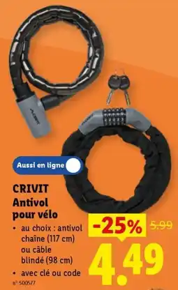 Lidl Crivit antivol pour vélo aanbieding