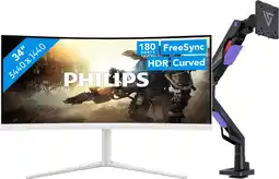Coolblue Philips Evnia 34M2C5501A/00 Incurvé + Vortech Bras d'écran PC avec Vérin à Gaz aanbieding