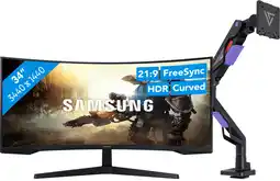 Coolblue Samsung Odyssey G5 LC34G55TWWPXEN Incurvé + Vortech Bras d'Écran PC avec Vérin à Gaz aanbieding