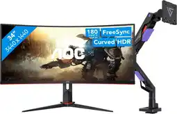Coolblue AOC CU34G2XP/BK + Vortech Bras d'Écran PC avec Vérin à Gaz aanbieding