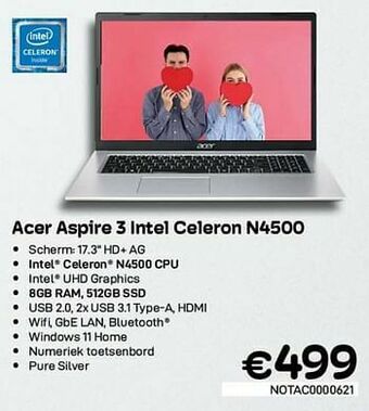 CompuDeals Acer aspire 3 intel celeron n4500 aanbieding