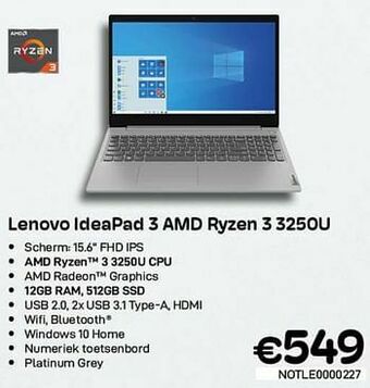 CompuDeals Lenovo ideapad 3 amd ryzen 3 3250u aanbieding