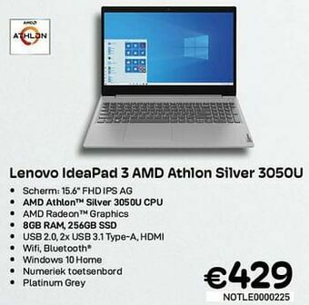 CompuDeals Lenovo ideapad 3 amd athlon silver 3050u aanbieding