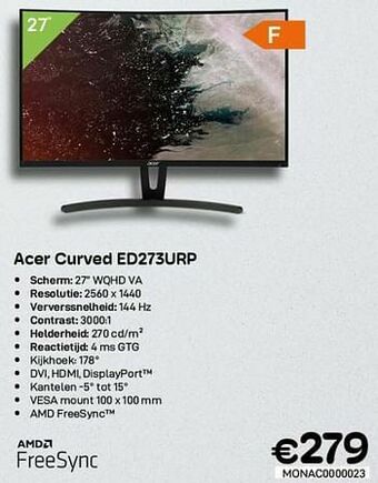 CompuDeals Acer curved ed273urp aanbieding