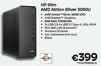 CompuDeals Hp slim amd athlon silver 3050u aanbieding