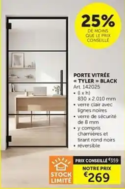 Zelfbouwmarkt porte vitrée tyler black aanbieding