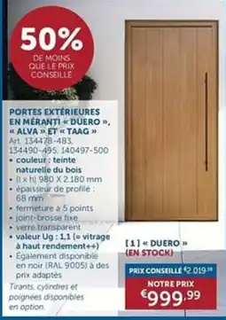Zelfbouwmarkt Portes extérieures en méranti aanbieding