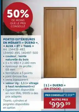 Zelfbouwmarkt Portes extérieures en méranti aanbieding
