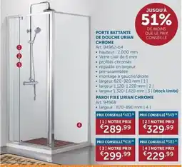 Zelfbouwmarkt porte battante de douche urian chrome aanbieding