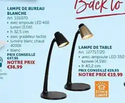 Zelfbouwmarkt lampe de bureau blanche aanbieding