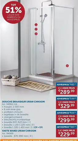 Zelfbouwmarkt douche draaideur urian chroom aanbieding