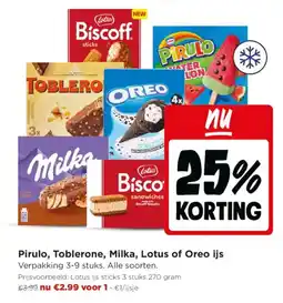 Jumbo Pirulo, Toblerone, Milka, Lotus of Oreo ijs aanbieding