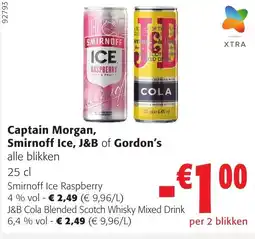 Colruyt Captain Morgan, Smirnoff Ice, J&B of Gordon's alle blikken aanbieding