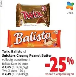 Colruyt Twix, Balisto of Snickers Creamy Peanut Butter aanbieding