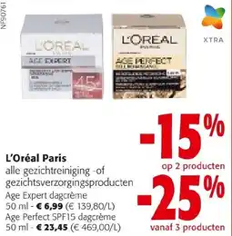 Colruyt L'Oréal Paris alle gezichtsreiniging- of gezichtsverzorgingsproducten aanbieding
