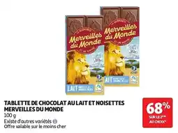 Auchan Tablette de chocolat au lait et noisettes merveilles du monde aanbieding