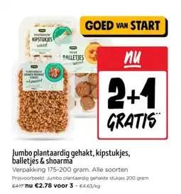 Jumbo Jumbo plantaardig gehakt, kipstukjes, balletjes & shoarma aanbieding