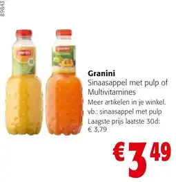 Colruyt Granini sinaasappel met pulp of multivitamines aanbieding