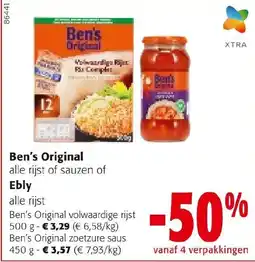 Colruyt Ben's Original alle rijst of sauzen of Ebly alle rijst aanbieding