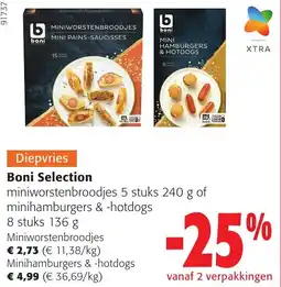 Colruyt Boni Selection miniworstenbroodjes & mini hamburgers & -hotdogs aanbieding