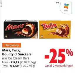 Colruyt Mars, Twix, Bounty of Snickers alle Ice Cream Bars aanbieding