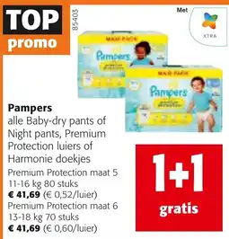 Colruyt Pampers alle Baby-dry pants of Night pants, Premium Protection luiers of Harmonie doekjes aanbieding