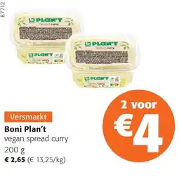 Colruyt Boni Plan't vegan spread curry aanbieding